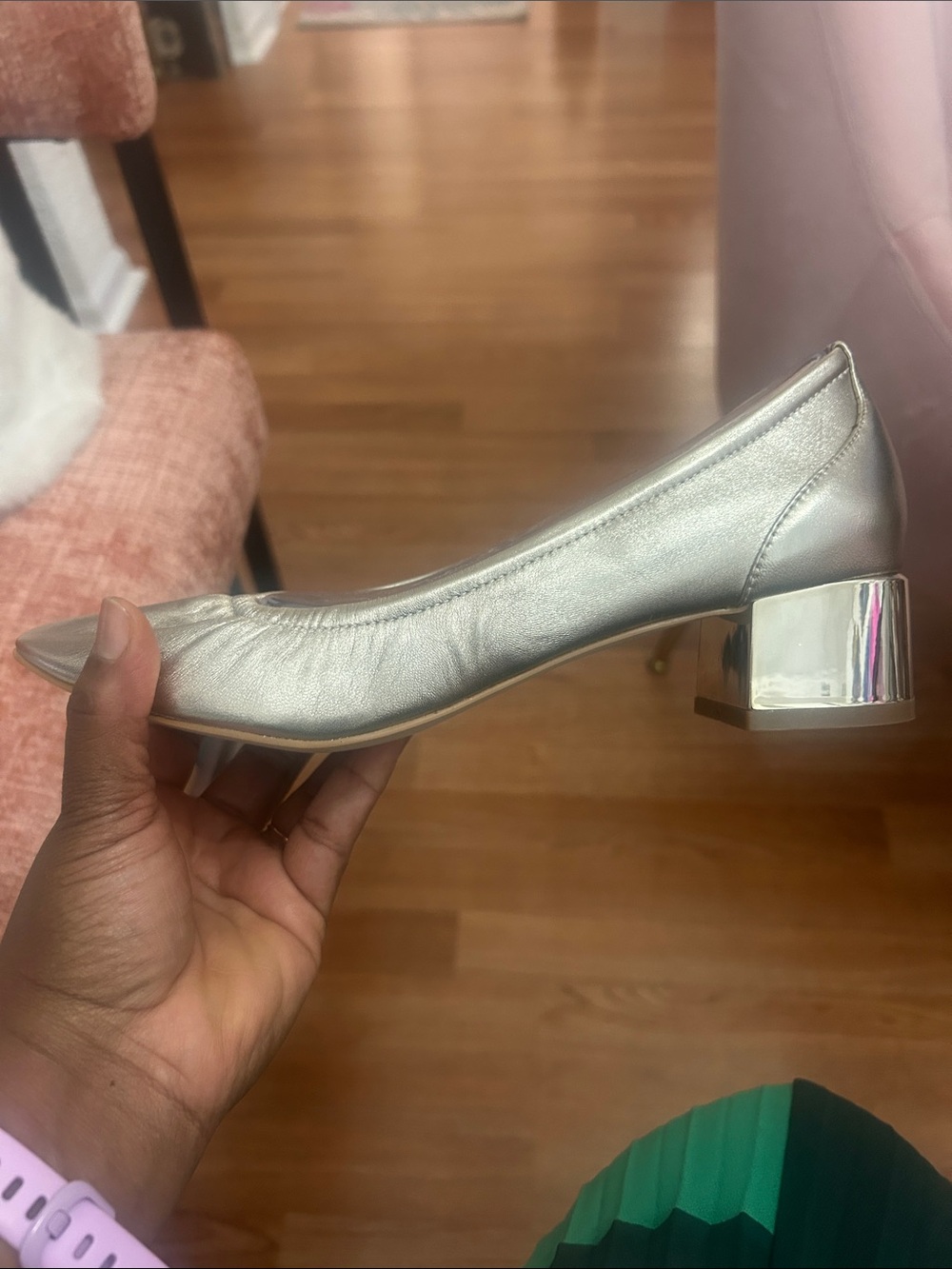 Aldo Metallic Silver Pointed Block Heel Pumps